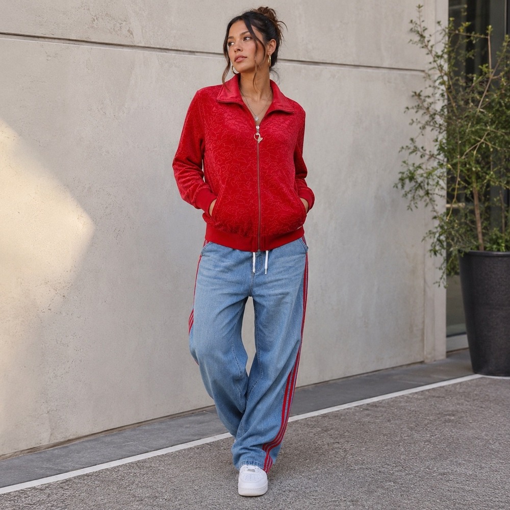 Baby Phat Vintage Red Velour Embossed Y2K Track Jacket Kangaroo Charm Size 1X